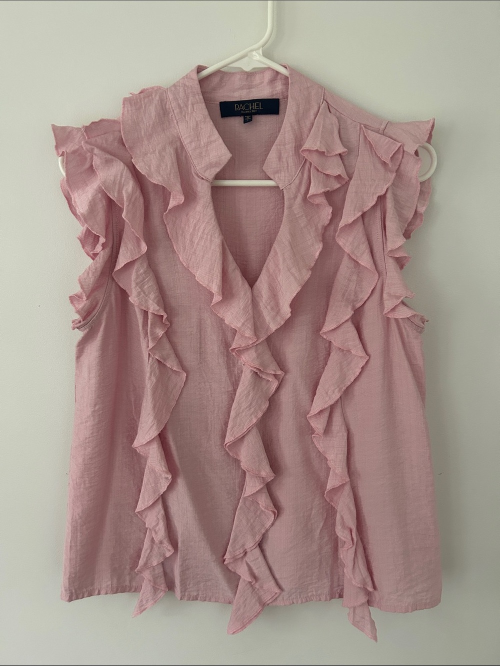 Rachel Soft Pink Ruffle V-Neck Sleeveless Blouse